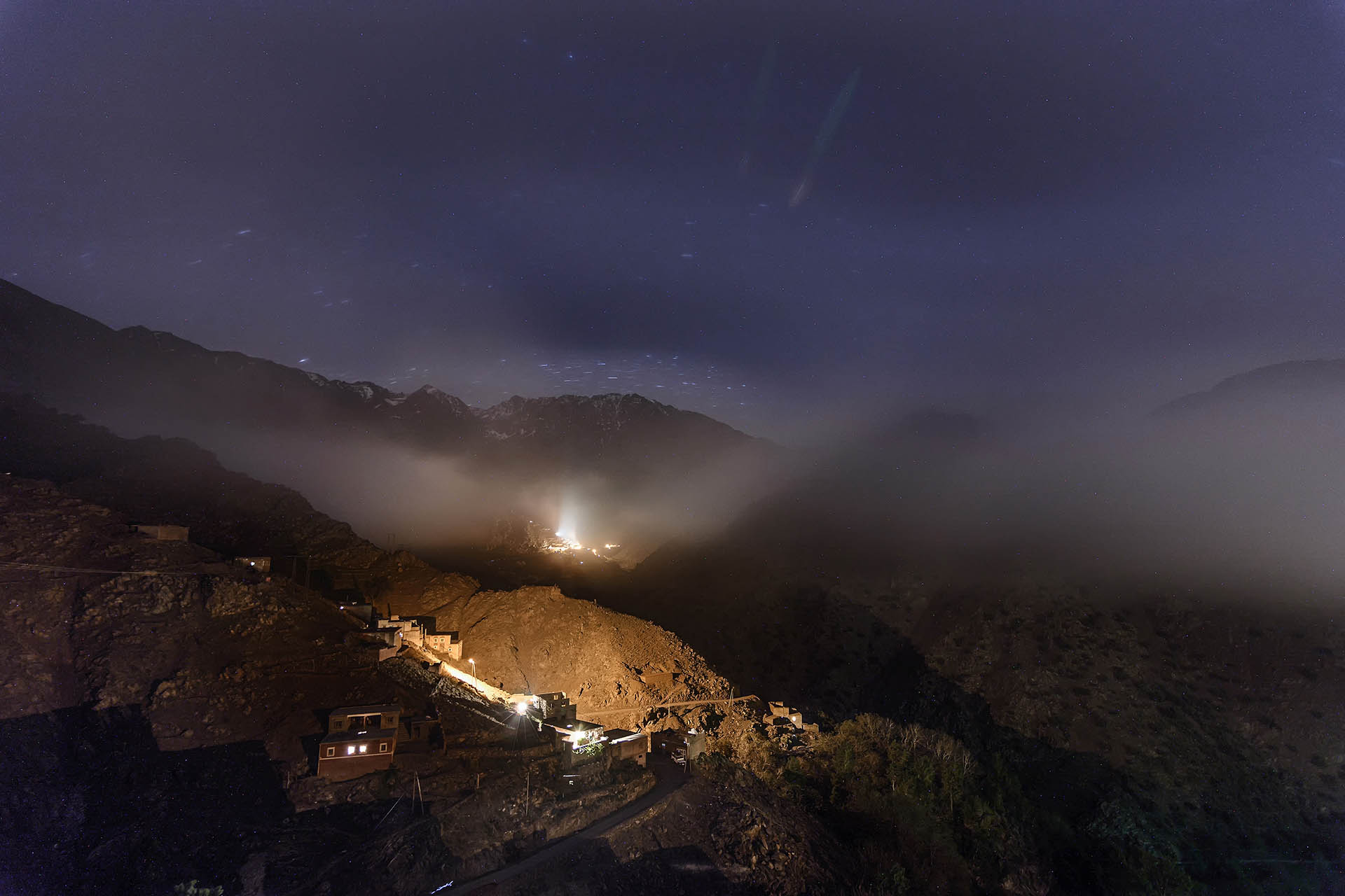 night , long exposure, stars, clouds, Id Issa, Azzaden Valley, High Atlas Mountains, Morocco